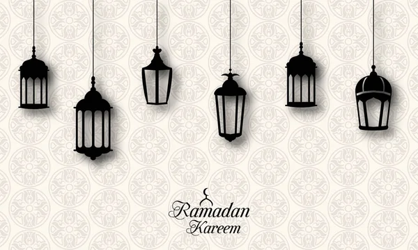 Ramadan Kareem celebrazione sfondo con lanterne tradizionali Fanoos — Vettoriale Stock