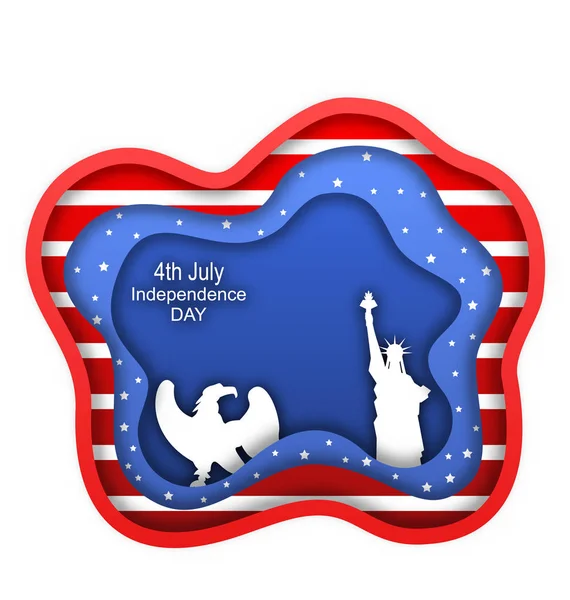 4 de Julho Dia da Independência dos EUA, Estátua da Liberdade, Águia. Estilo de papel de corte —  Vetores de Stock