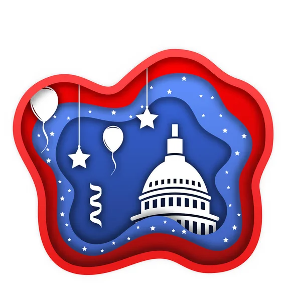 Vágott papír háttér, a negyedik július függetlenség napja az Egyesült Államok Capitol, Ballons, konfetti Stock Vektor