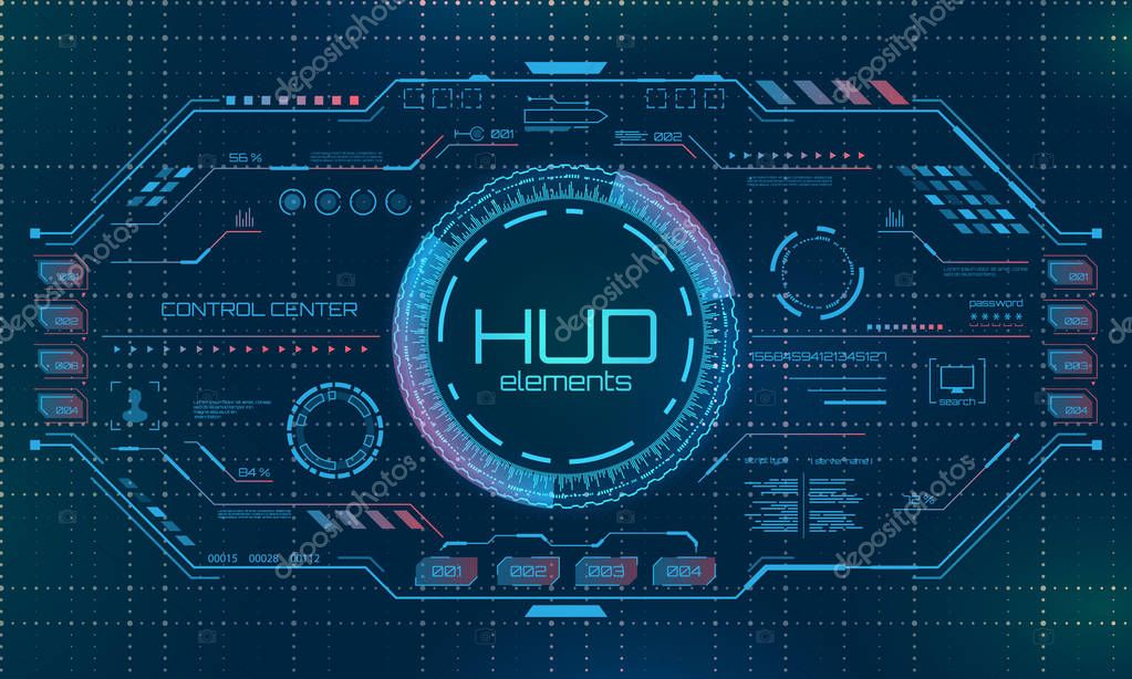 Futuristic Virtual Graphic User Interface, HUD Elements - Illustration Vector