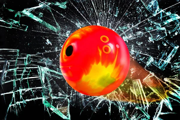Bowling Ball through broken glass.