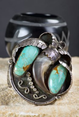 Antik Navajo ayı manşet gümüş.