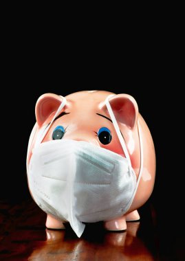 Piggy Bank, N95 yüz maskesi takıyor COVID-19 'un korunması için, senin tipin için de yer var..