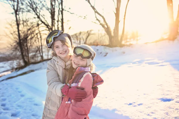 Happy Cheerful Girls Spend Time Winter Day — Stock Photo, Image