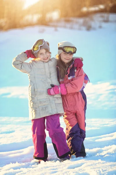 Young Happy Girls Have Fun Winter Sunny Day — Stock Photo, Image