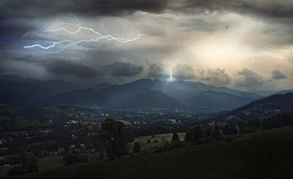thunderstorm and lightning over the mountains