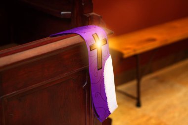 sacred stole in the church at the confessional clipart