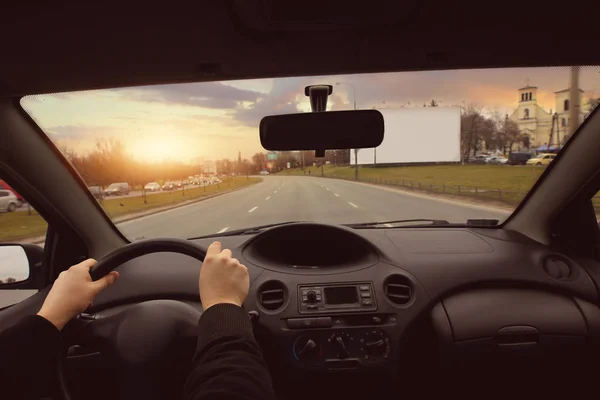 Slow Car Driving City Center — Stock Photo, Image