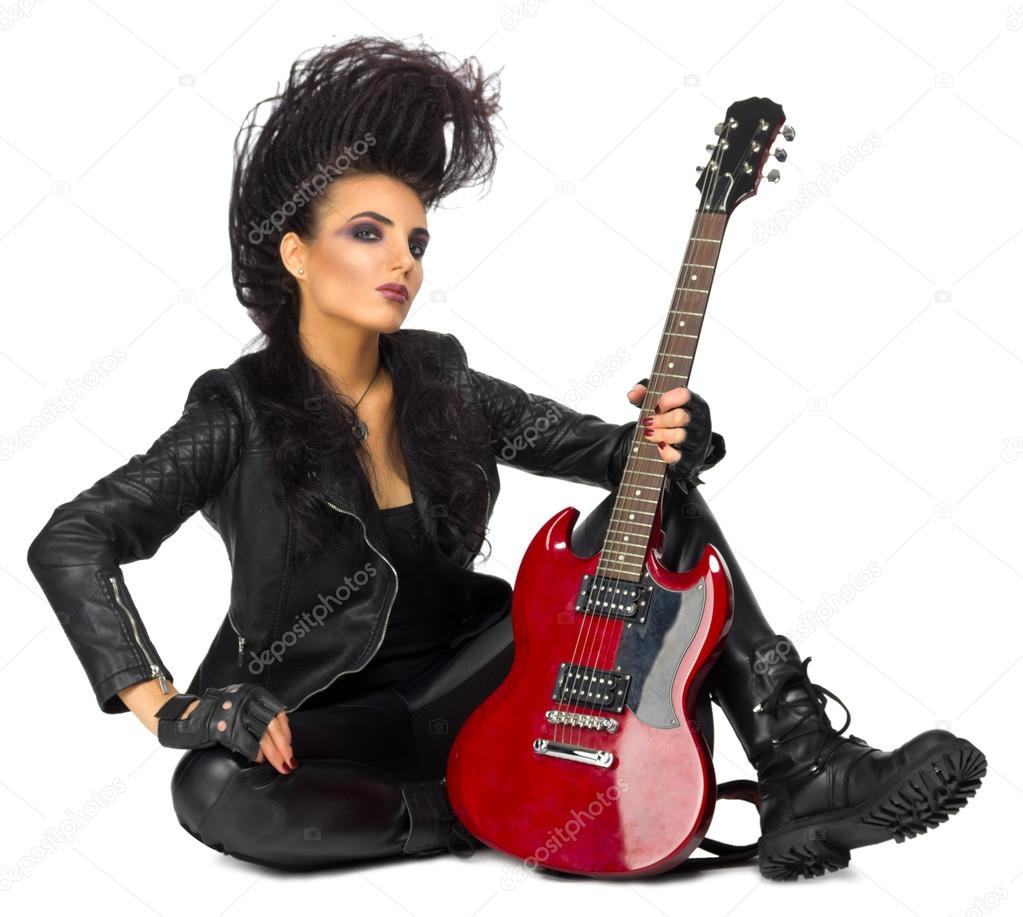 Rock musician woman isolated