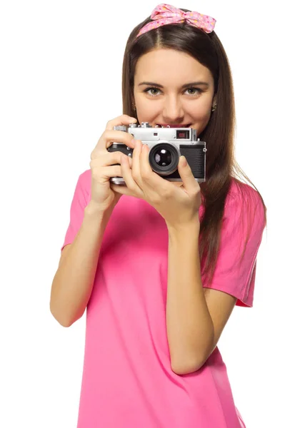 Jovem viajando menina isolada — Fotografia de Stock