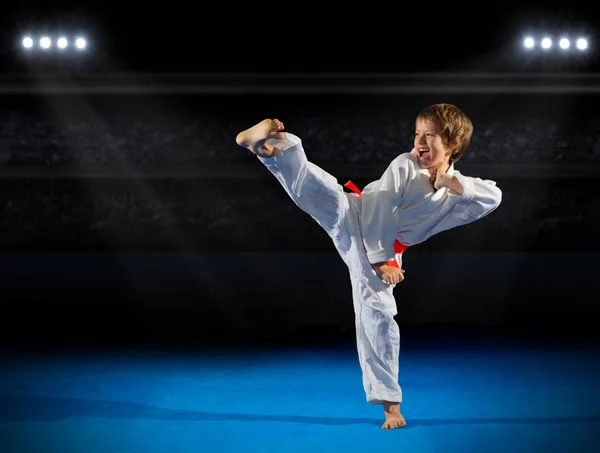 Kis fiú harcművészet harcos — Stock Fotó