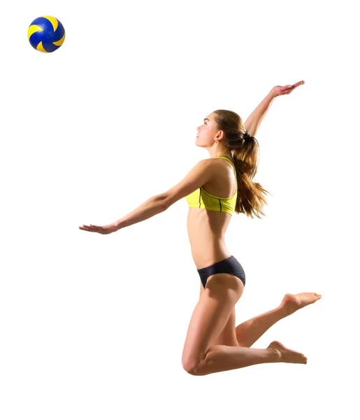 Jovem mulher jogador de vôlei de praia — Fotografia de Stock