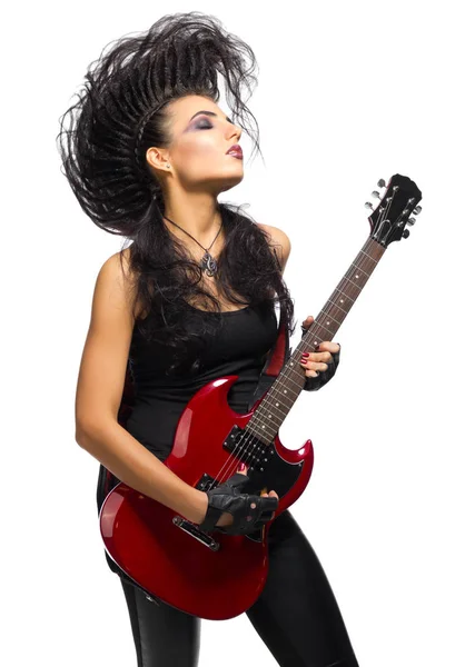 Young woman hard rock musician — Stock Photo, Image