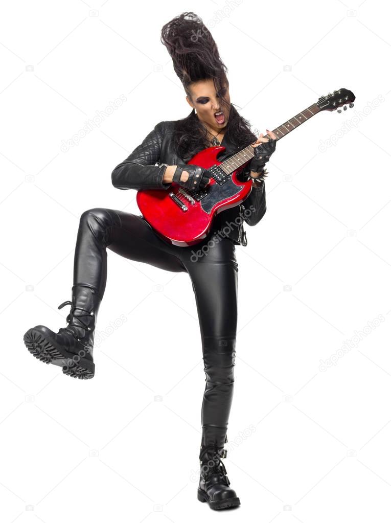 Young woman hard rock musician