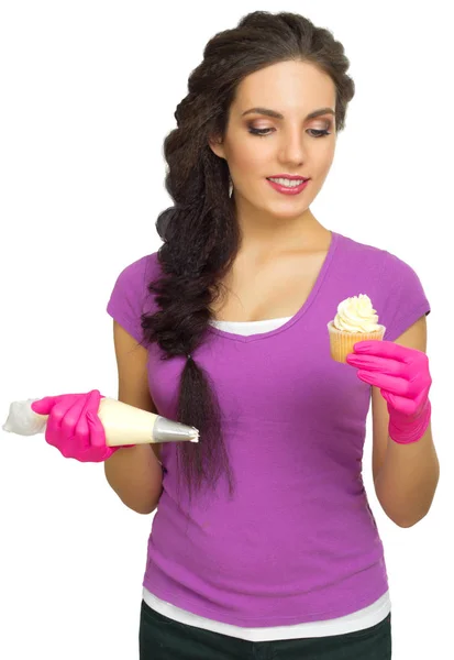 Young woman the chef prepares food — Stock Photo, Image