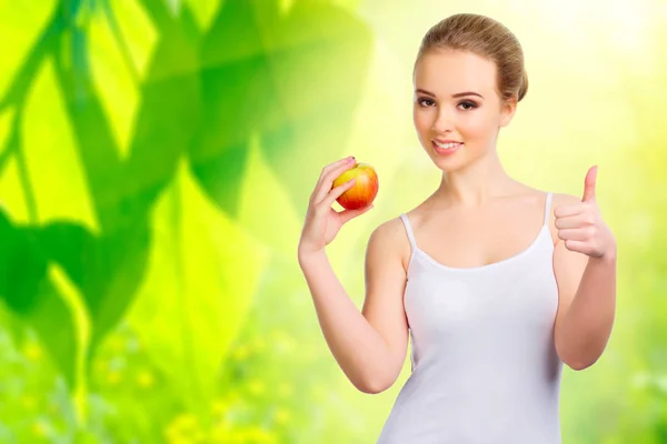 Healthy woman on spring background — Stock Photo, Image