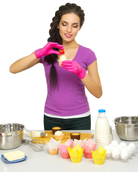 Young cooking woman isolated — Stock Photo, Image