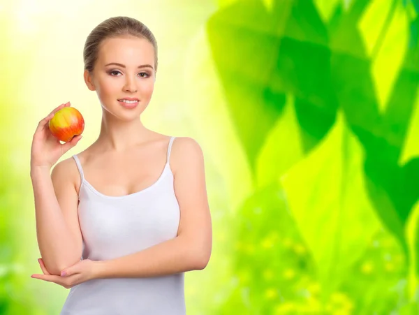 Young healthy woman on floral background — Stock Photo, Image