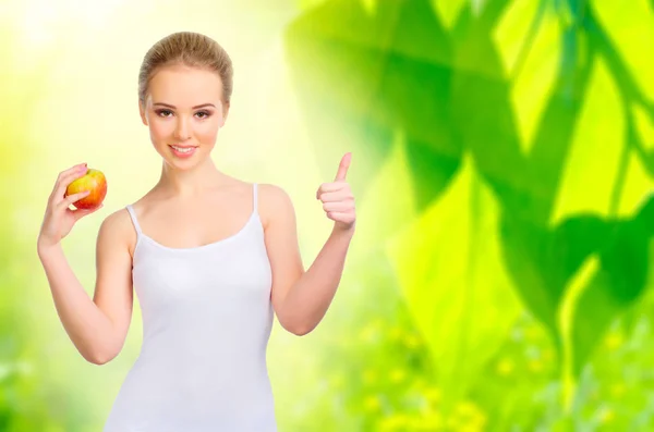 Joven mujer sana sobre fondo floral — Foto de Stock