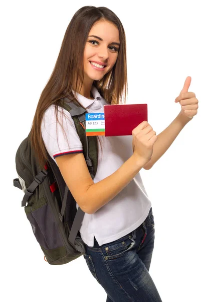 Young travelling girl isolated — Stock Photo, Image