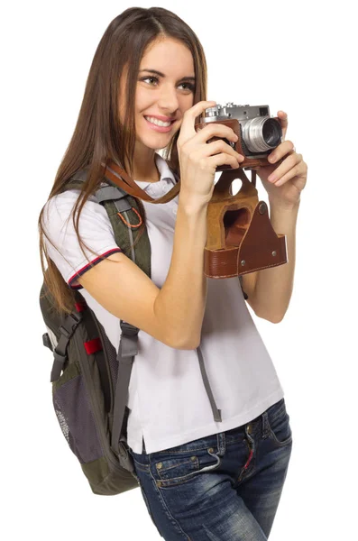 Young travelling girl isolated — Stock Photo, Image