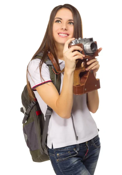 Menina viajante jovem isolado — Fotografia de Stock