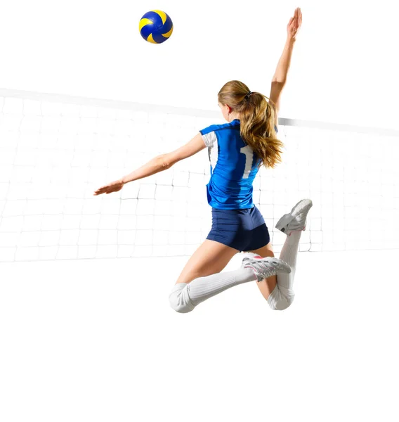 Jovem jogador de voleibol mulher isolado — Fotografia de Stock