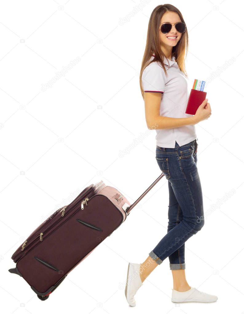 Young travelling girl isolated