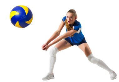 Genç Kız voleybol player (sürüm topu ile izole)