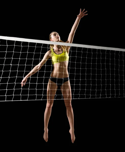 Menina jogador de vôlei de praia (ver com net ) — Fotografia de Stock