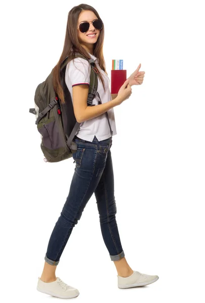 Young travelling girl isolated — Stock Photo, Image