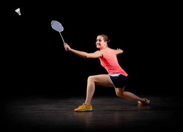 Mulher badminton player (na versão preta ) — Fotografia de Stock