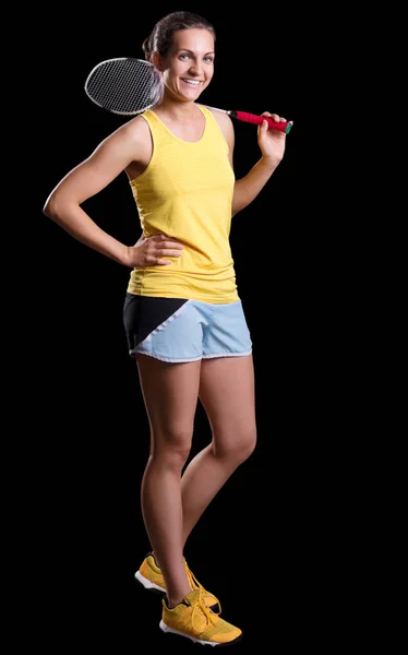 Jovem mulher badminton player — Fotografia de Stock