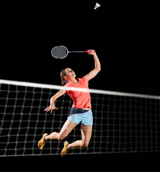 Mulher badminton player isolado (com versão líquida ) — Fotografia de Stock