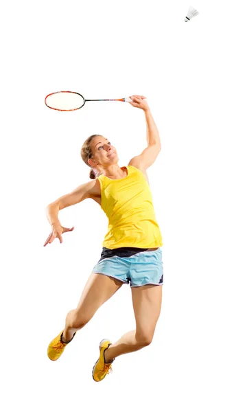 Badmintonspielerin isoliert (ohne Netzversion)) — Stockfoto