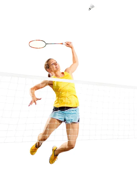 Mulher badminton player isolado (com versão líquida ) — Fotografia de Stock