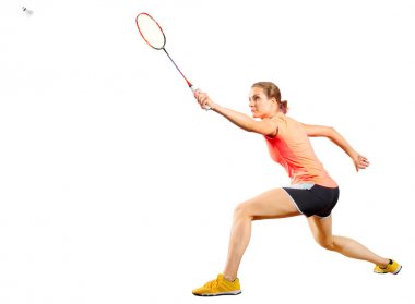 Kadın badminton oyuncu (raketle sürümüyle)