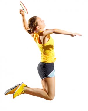 Kadın badminton oyuncu (sürüm raketle olmadan)