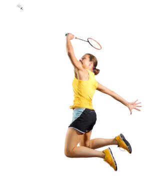 Kadın badminton oyuncu (raketle sürümüyle)