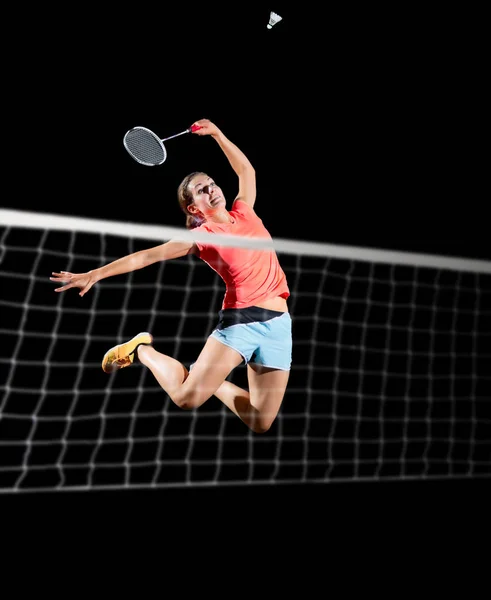 Mulher badminton player (versão com net e shuttlecock ) — Fotografia de Stock