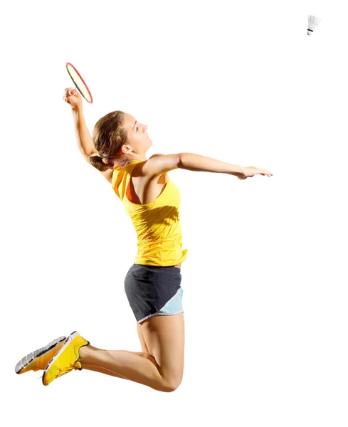 Mulher badminton player (versão com shuttlecock ) — Fotografia de Stock
