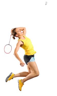 Kadın badminton oyuncu (raketle sürümüyle)