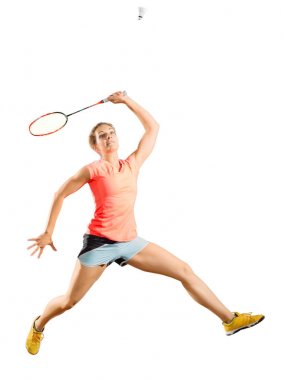 Kadın badminton oyuncu (raketle sürümüyle)