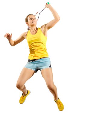 İzole kadın badminton oyuncu (ver raketle olmadan)