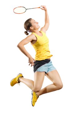 İzole kadın badminton oyuncu (ver raketle olmadan)