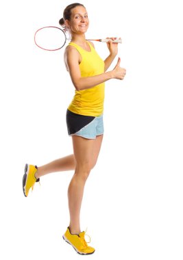 Genç kadın badminton oyuncu izole