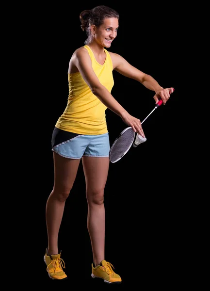 Jovem mulher badminton player — Fotografia de Stock