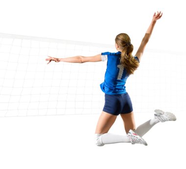 İzole kadın voleybol oyuncu (ver net ile)