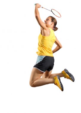 Kadın badminton oyuncu (olmadan raketle ver)