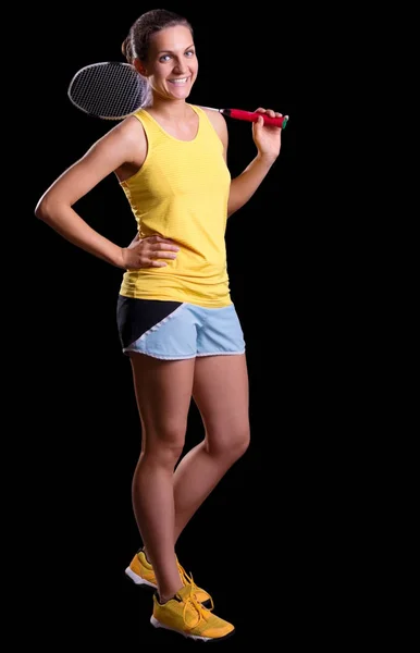 Jonge vrouw badminton-speler — Stockfoto